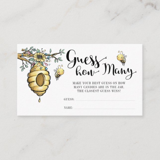 Floral Beehive Honey Sweet Bee Guess How Many Enclosure Card (Front)