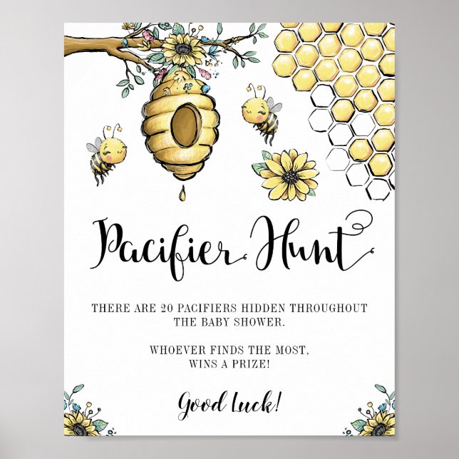 Floral Beehive Honey Sweet Bee Pacifier Hunt Poster (Front)