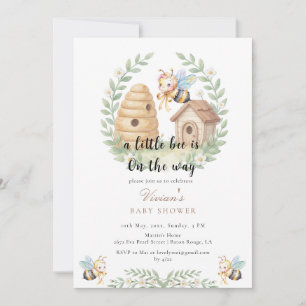 Floral Beehives and Little Bee Baby Shower Invitation