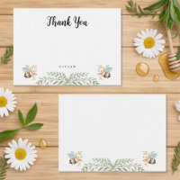 Floral Beehives & little Bee Blank Thank You Card