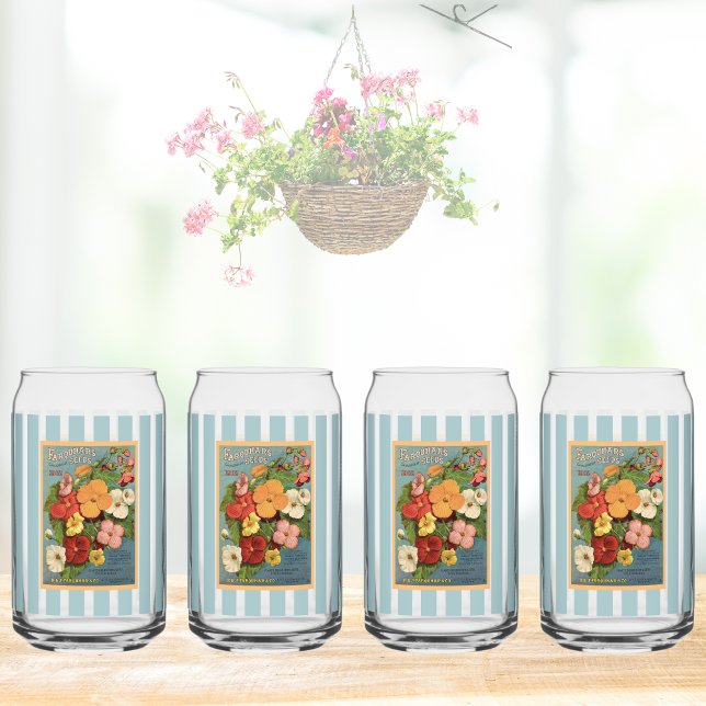 Floral Begonias Pink 1902 Seed Packet Red Teal Can Glass (Creator Uploaded)