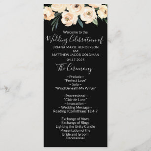Floral Beige Black Wedding Program Programme