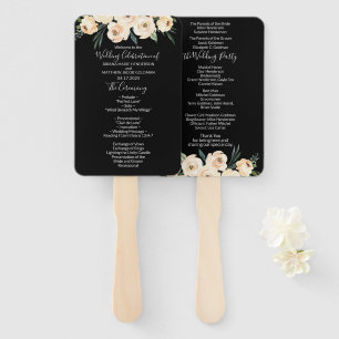 Floral Beige Blush Black Wedding Program Hand Fan