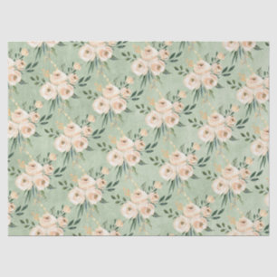Floral Beige Blush on Green Wedding Tissue Paper