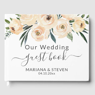Floral Beige Blush on White Wedding Guest Book