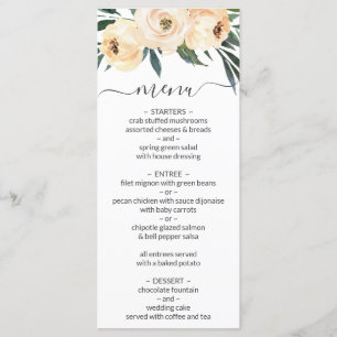 Floral Beige Blush on White Wedding Menu