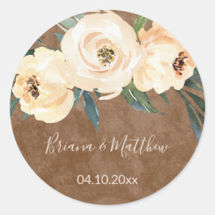 Floral Beige Blush Wedding Favours Classic Round Sticker