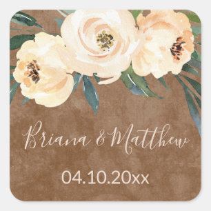 Floral Beige Blush Wedding Favours Square Sticker