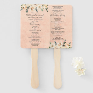 Floral Beige Blush Wedding Program Hand Fan