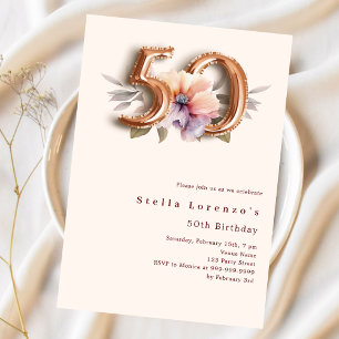 Floral beige gold peach budget 50th birthday