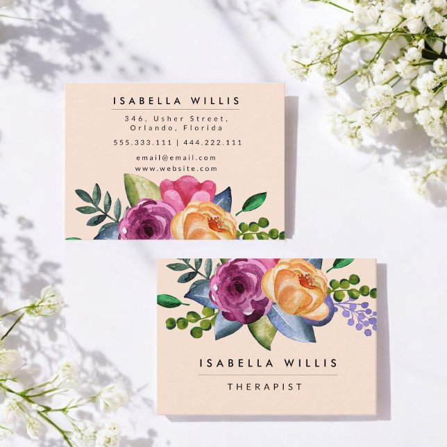 Floral Beige Purple Yellow Makeup Artist Business Card (Creator Uploaded)