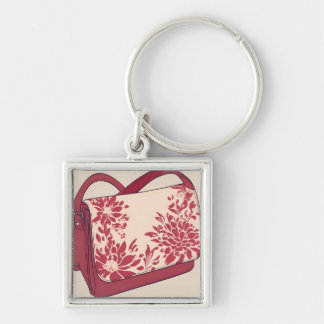 Floral Beige & Red AI art  Key Ring