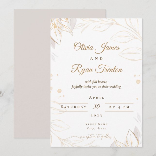 Floral Beige Wedding Invitation (Front/Back)