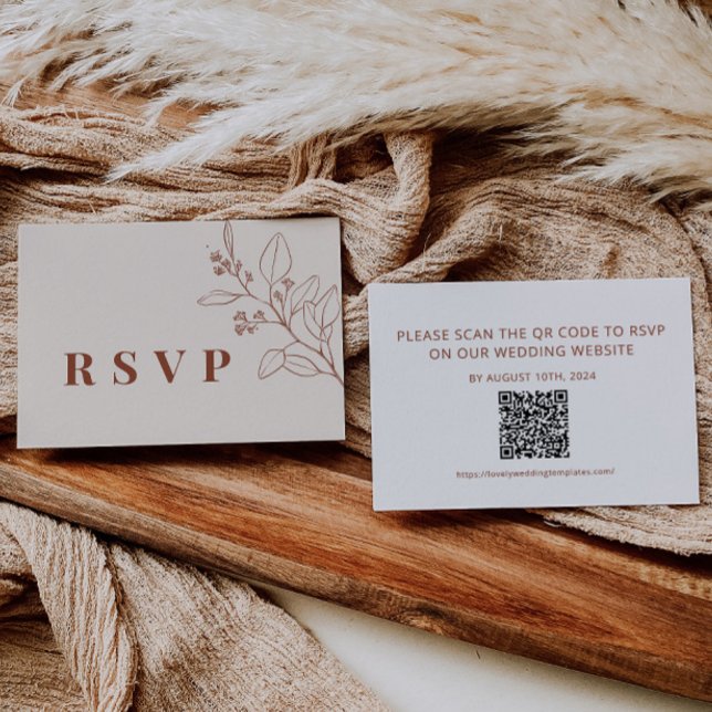 Floral Beige Wedding RSVP QR Code Card (Creator Uploaded)