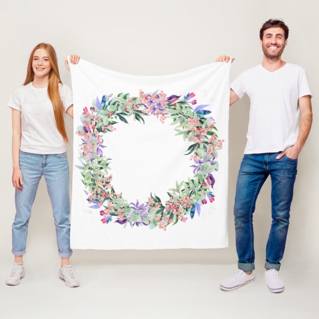 Floral Berries Wreath Fleece Blanket (In Situ)