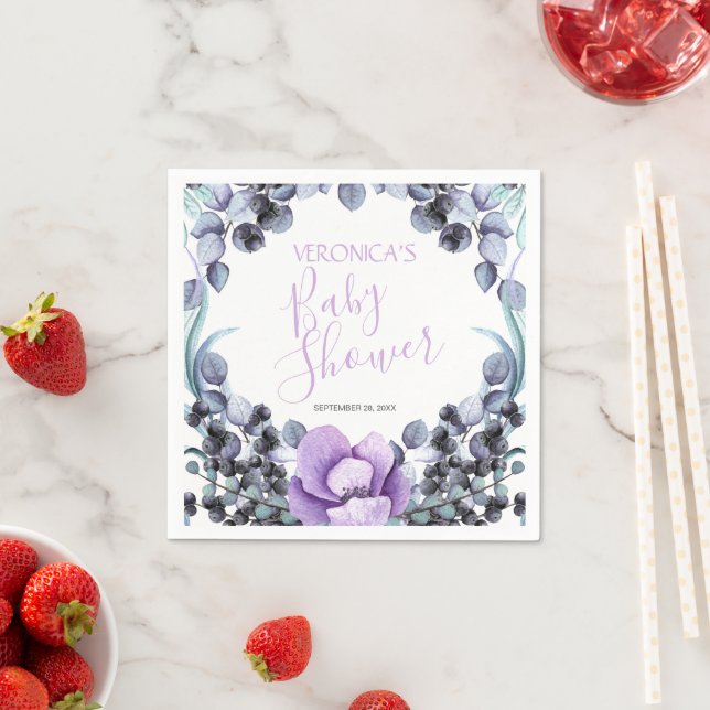 Floral Berry Purple Baby Shower Napkin (Insitu)