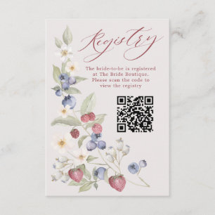 Floral Berry Sweet Bridal Shower QR Code Registry Enclosure Card