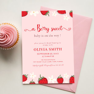 Floral Berry Sweet Pink Strawberry Baby Shower Invitation