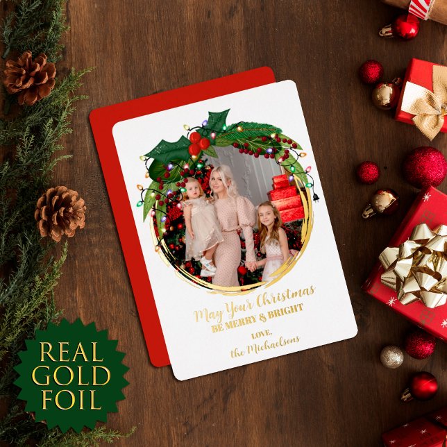 Floral Berry Wreath Christmas Lights Photo Gold (Creator Uploaded)