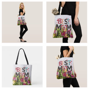 Floral Best Mum Ever Chic Tote Bag