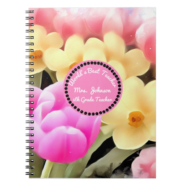 Floral Best Teacher Personalised  Notebook (Front)