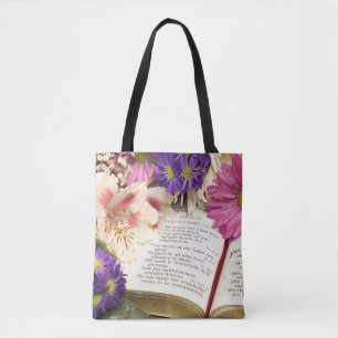 Floral Bible Verse All-Over Print Tote Bag