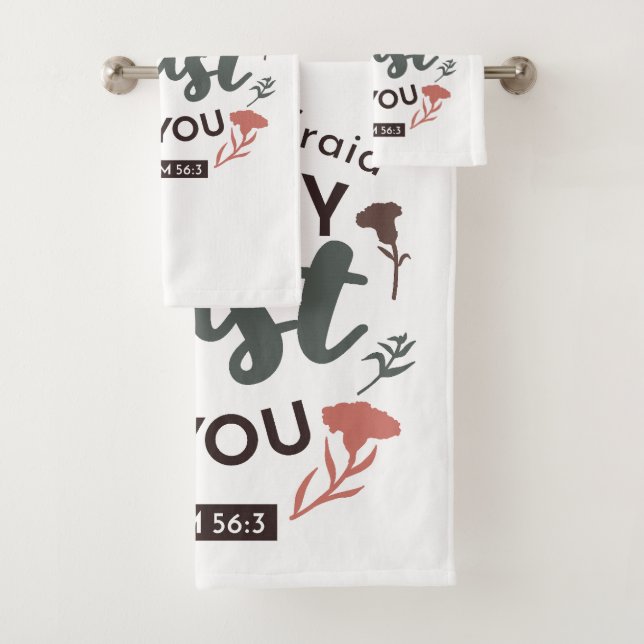 Floral Bible Verse Art 'I Put My Trust in You' Bath Towel Set (Insitu)