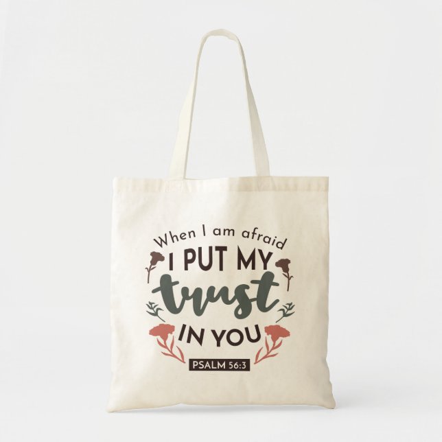 Floral Bible Verse Art 'I Put My Trust in You' Tote Bag (Front)