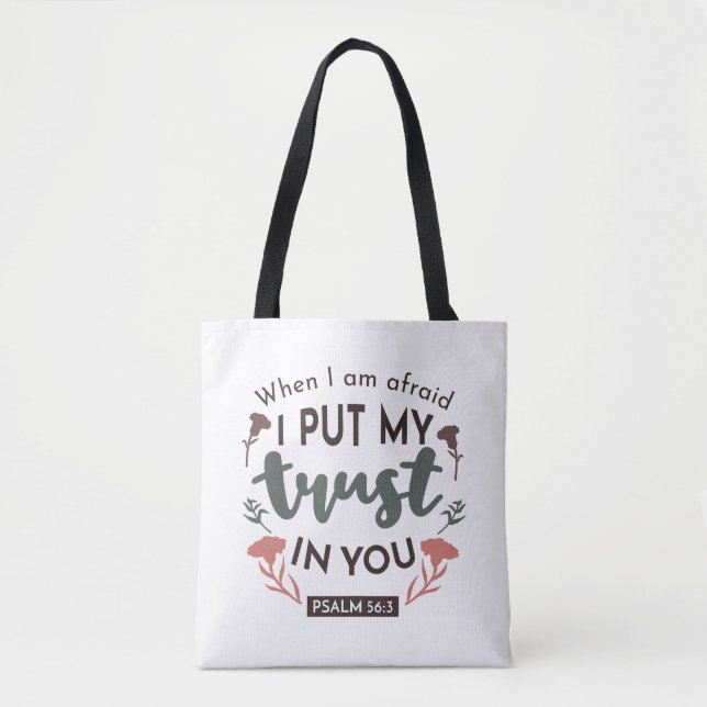Floral Bible Verse Art 'I Put My Trust in You' Tote Bag (Front)