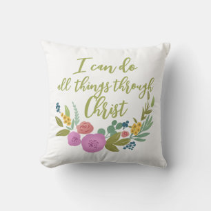 Floral bible verse Philippians 4:13 Cushion