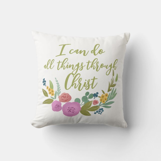 Floral bible verse Philippians 4:13 Cushion (Front)