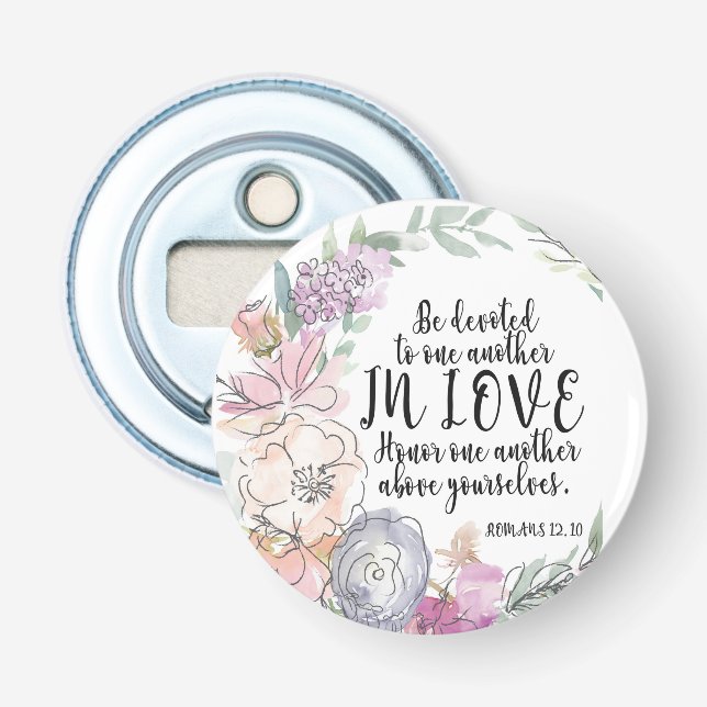 Floral Bible Verse Round Bottle Opener (Front)