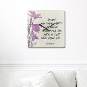 Floral Bible verse Square Wall Clock