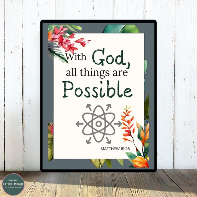 Floral Bible Verse With God All Things Are -  Poster (Creator Uploaded)