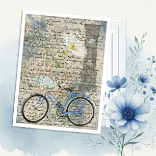Floral Bicycle Clock Ephemera Postcard