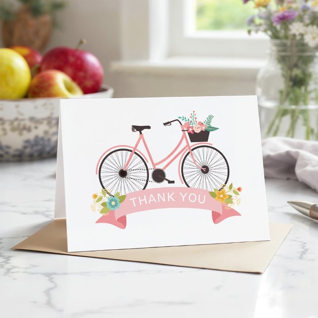 Floral Bicycle Coral Pink Classy Chic Thank You Card (Creator Uploaded)