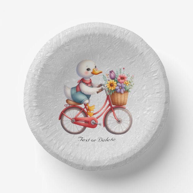 Floral Bicycle Duck Paper Bowl Paper Plate (Front)