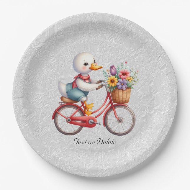 Floral Bicycle Duck Paper Plate (Front)