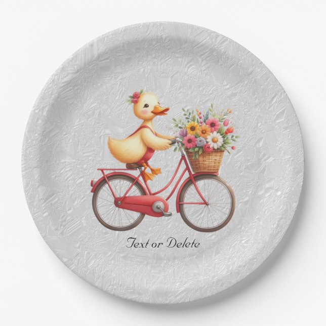 Floral Bicycle Duck Paper Plate (Front)