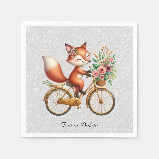 Floral Bicycle Fox Napkins (Front)