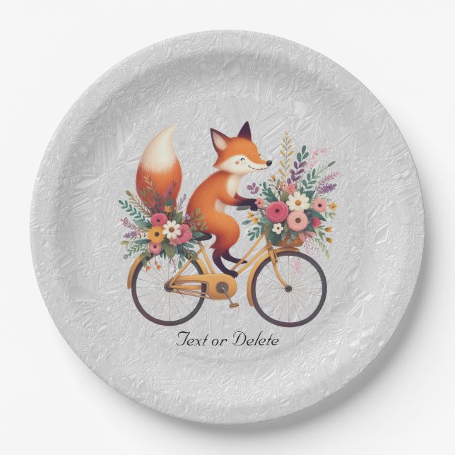 Floral Bicycle Fox Paper Plate (Front)