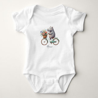Floral Bicycle Hippo Baby Bodysuit