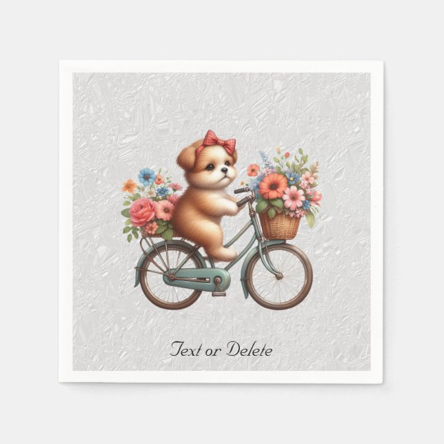 Floral Bicycle Puppy Napkins (Front)