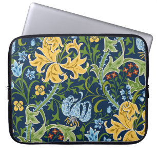 Floral Big Flowers: Dark Green Vintage Laptop Sleeve