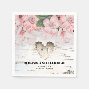 Floral Birch Heart Rustic Country Wedding Napkin