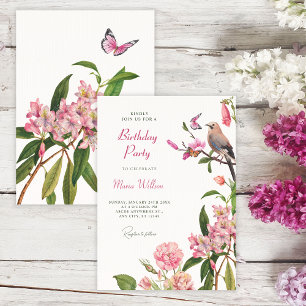 Floral bird art birthday invitation