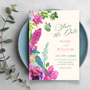Floral bird art wedding save the date