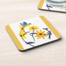 Floral Bird Art Yellow Sunflowers