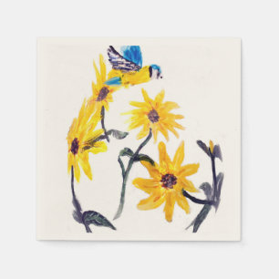 Floral Bird Art Yellow Sunflowers Napkin