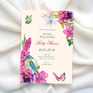 Floral bird butterfly baby shower invitation